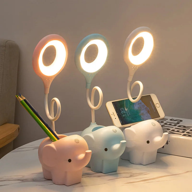 EleGlow Elephant LED Desk Lamp - USB Rechargeable Touch-Control Night Ligh